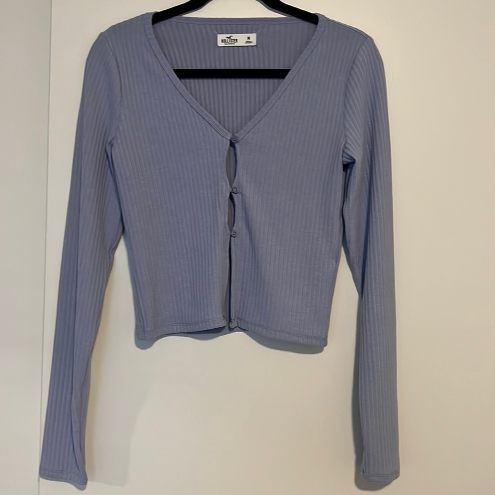 Hollister Purple Ribbed Keyhole Cardigan - M